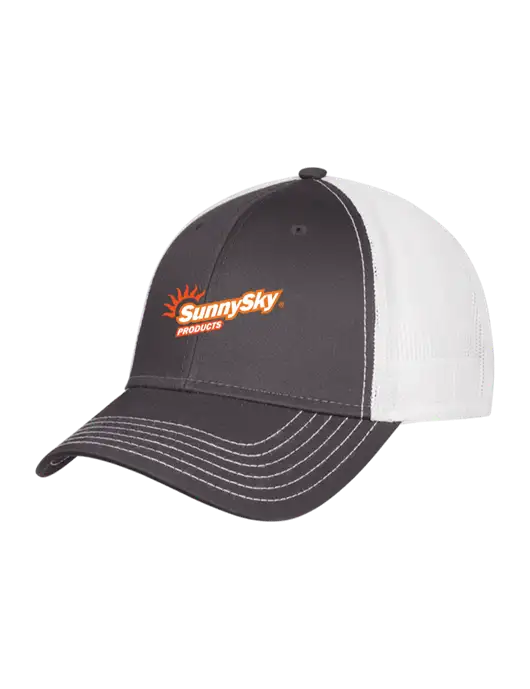 Dark Grey/White Mesh Trucker Cap Snap Back w/Sunny Sky Products Logo