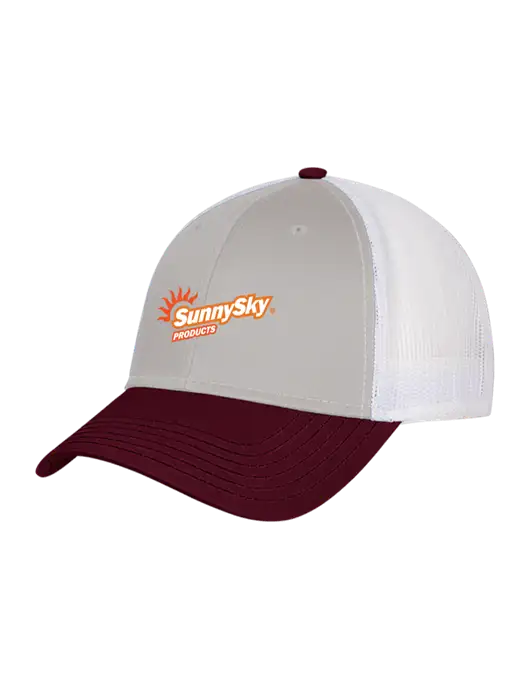 Maroon/Heather Grey/White Mesh Trucker Cap Snap Back w/Sunny Sky Products Logo
