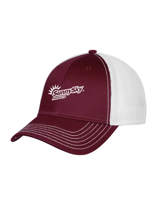 Maroon/Maroon/White Mesh Trucker Cap Snap Back w/Sunny Sky Products Logo