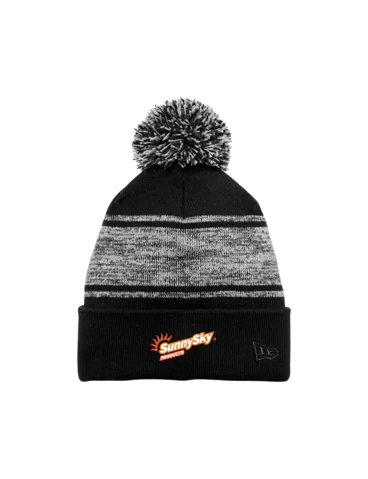 New Era Black/Charcoal Knit Chilled Pom Beanie w/Sunny Sky Products Logo