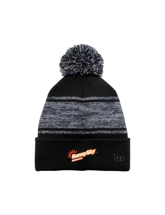 New Era Black/Navy Knit Chilled Pom Beanie w/Sunny Sky Products Logo