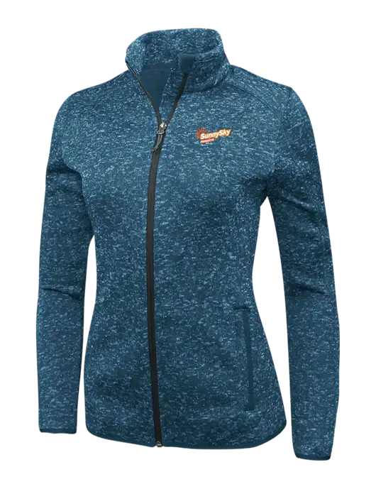 Medium Blue Heather Womens Sweater Fleece Jacket w/Sunny Sky Products Logo