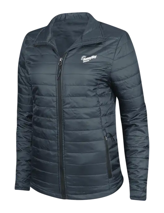 Navy Womens Puffy Packable Jacket w/Sunny Sky Products Logo