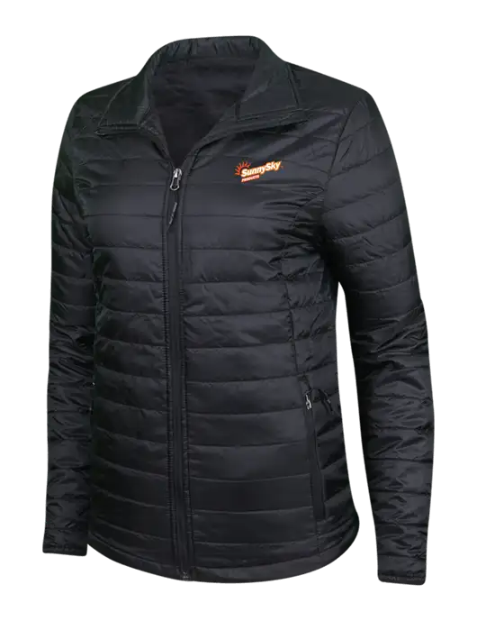Womens Black Puffy Packable Jacket w/Sunny Sky Products Logo