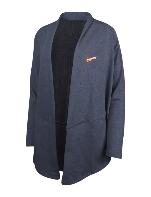Estate Blue Heather/Charcoal Heather Womens Interlock Cardigan w/Sunny Sky Products Logo