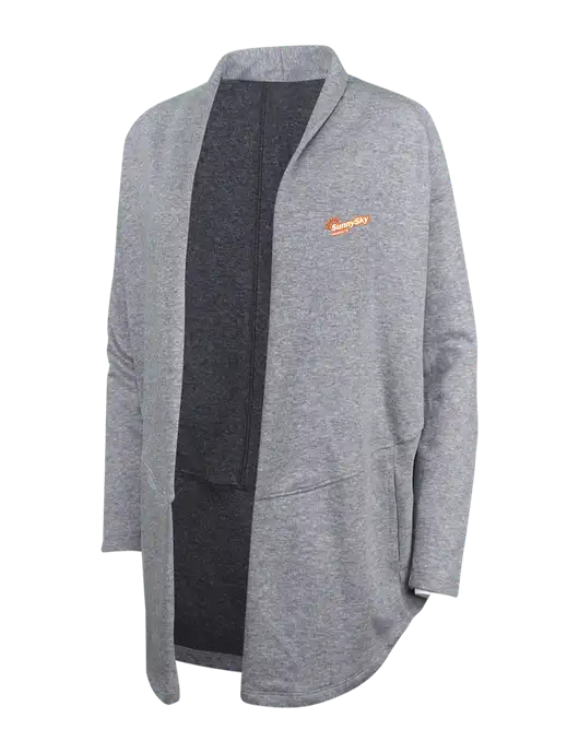 Medium Heather Grey/Char Heather Womens Interlock Cardigan w/Sunny Sky Products Logo