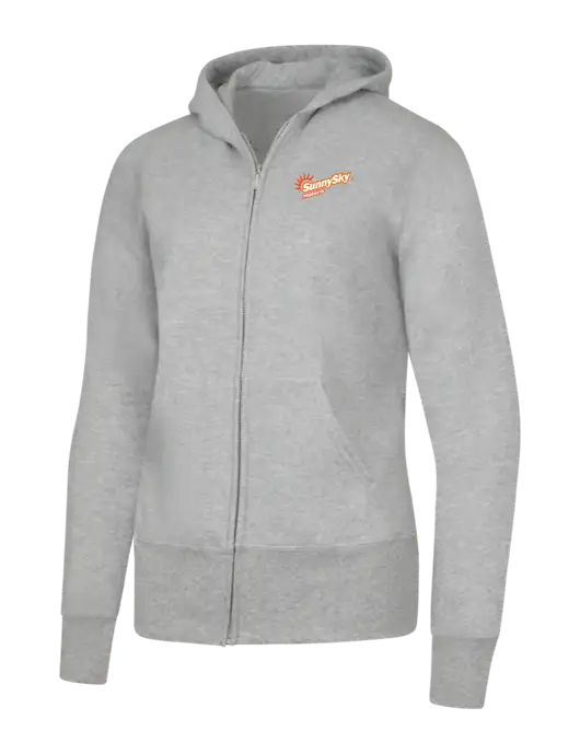 Grey Heather Womens Core Fleece Full-Zip Hooded Sweatshirt w/Sunny Sky Products Logo