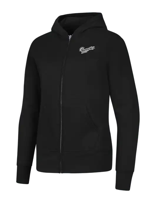 Jet Black Womens Core Fleece Full-Zip Hooded Sweatshirt w/Sunny Sky Products Logo
