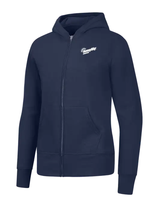 Navy Womens Core Fleece Full-Zip Hooded Sweatshirt w/Sunny Sky Products Logo