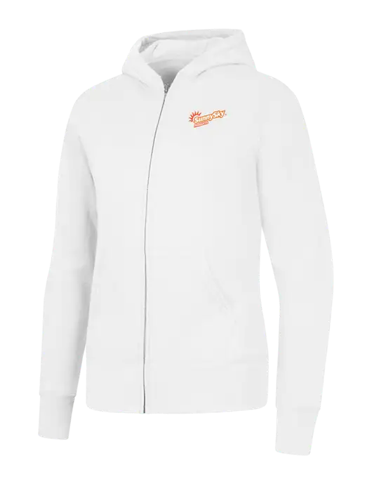 White Womens Core Fleece Full-Zip Hooded Sweatshirt w/Sunny Sky Products Logo