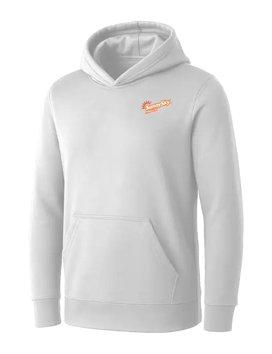 Womens White Core Fleece Pullover Hooded Sweatshirt w/Sunny Sky Products Logo